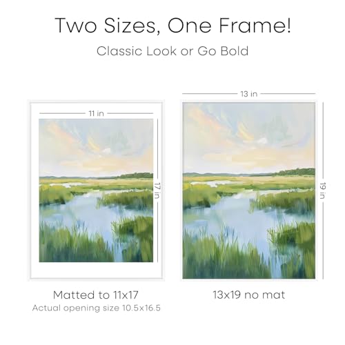 Image of Homeforia 13x19 Picture Frame White, High End Metal 13 x 19 Poster Frames with Mat 11 x 17 for Photo, 13x19 White Frame Matted to 11x17 inch Print, 19x13 Thin Frame, Tempered Glass, Wall Kit, Set of 2