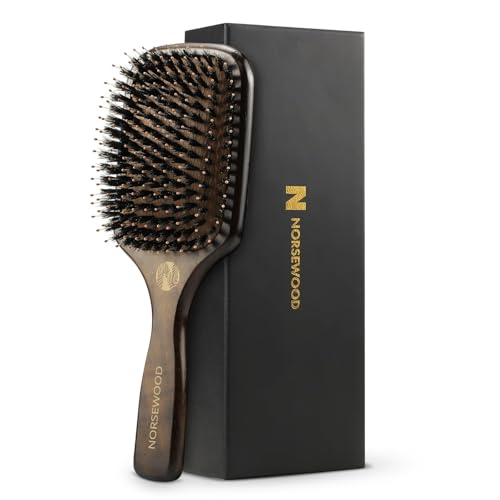 Norsewood Boar Bristle Hair Brush Set, Soft Bristle Detangler for Long, Short, Thin, Curly, Straight, or Wavy,Hairbrush for Enhancing Shine,Great for Men, Women, and Kids