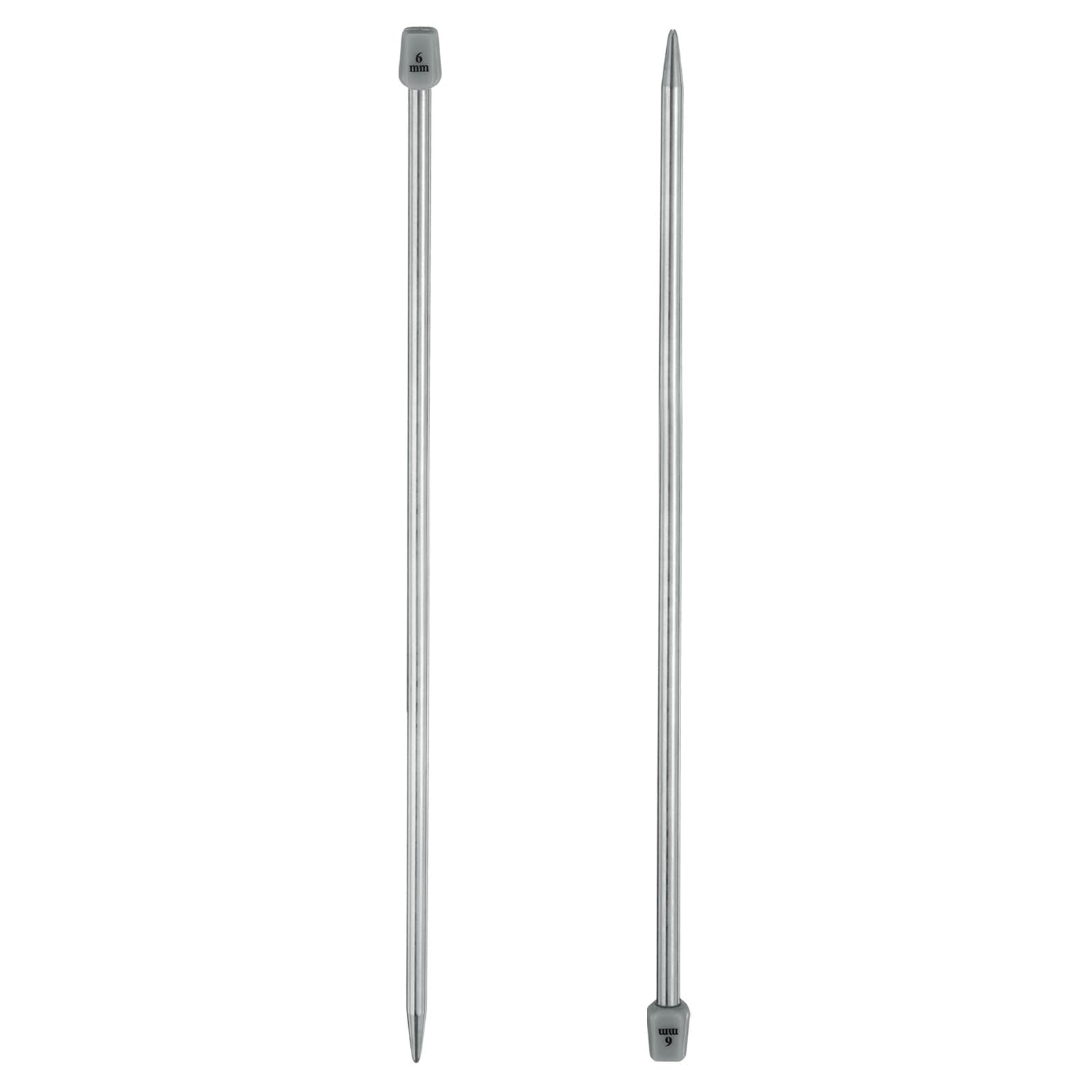 sourcing map 2Pcs 6mm(J) Single Pointed Knitting Needles Stainless Steel 13.8 Inches Length Metal Weaving Tool for Handmade Projects DIY Knitting