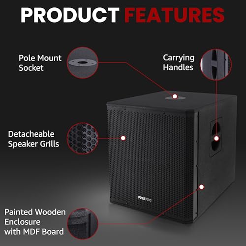 Pyle 3000 Watts Box Subwoofer Speaker - Active Powered 15” inch Woofer, Loud Bass, with DSP Digital Signal Processor for Home Theater System, Pro DJ Sound, Pole Mount Socket and Carrying Handles - Thumbnail 6