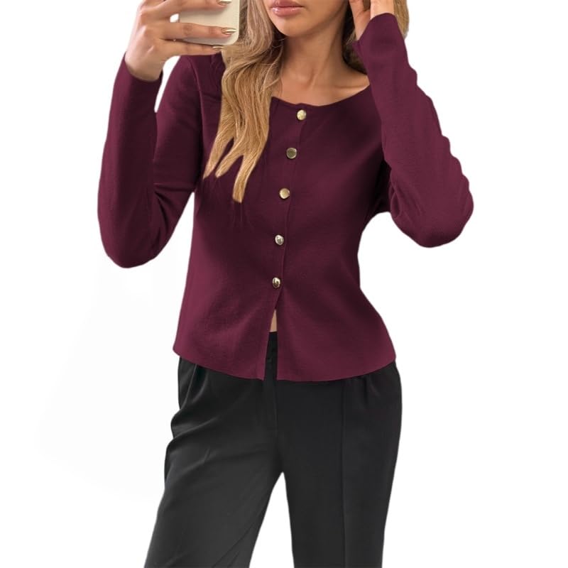 Gilet Cardigan en Maille Cintrée pour Femme Manches Longues Douces Fermeture Boutonnée Léger Col Rond Pull Chaud et Décontracté Idéal pour L'Oktoberfest Le Bureau Le Quotidien Le Printemps et
