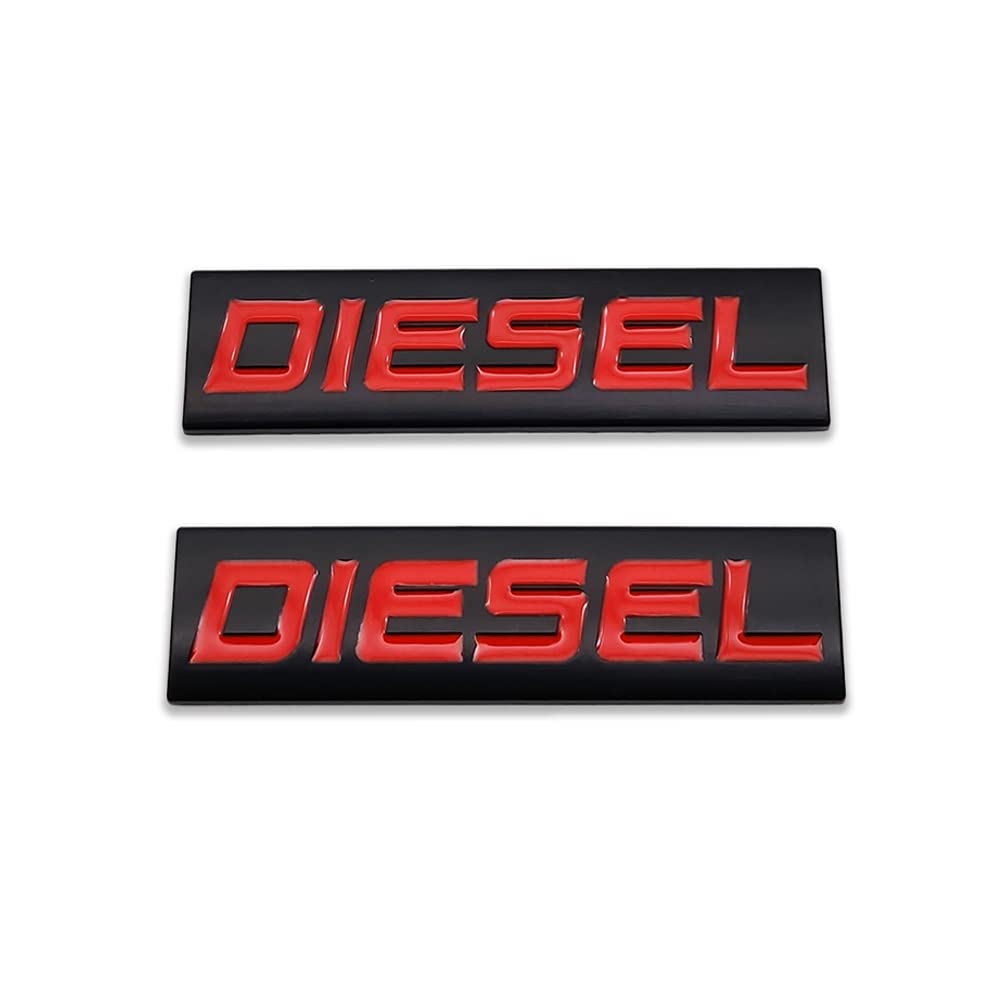 2X Chrome Metal Diesel Logo Car Emblem Premium 3D Badge Auto Door Fender Sticker Side Wing Decal (Diesel,Black&Red)