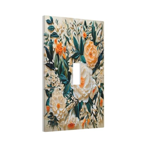 Decorative Switch Covers Plate Rustic Big Flowers Abstract Floral 1 Gang Wall Plate Oversized Single Toggle Wall Cover Plate Jumbo Electrical Light Switch Plate Faceplate for Bedroom Decor