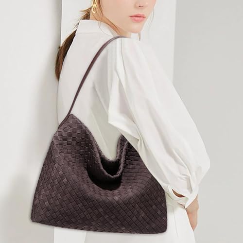 Women's Woven Suede Tote Bag Slouchy Shoulder Bags Trendy Crescent Satchel Purse 20252