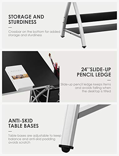 Kealive Adjustable Drafting Table Drawing Desk with Padded Stool, X Cross Art Desk Craft Station with 3 Storage Drawers and Thick MDF Desktop, Black