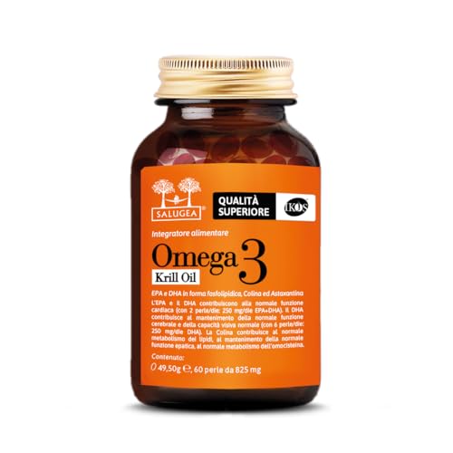 OMEGA 3 KRILL OIL Salugea   100% natural de puro aceite de Krill Antártico con colina y Astaxantina   EPA y DHA altamente asimilables   60 perlas   Botella de cristal oscuro farmacéutico