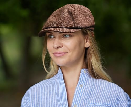 Image of Linen Men's Newsboy Flat Cap .8 Panel Ivy Cabbie Hat,Breathable Summer Gatsby Ivy Irish Fishing Hats,Paperboy Hats for Men