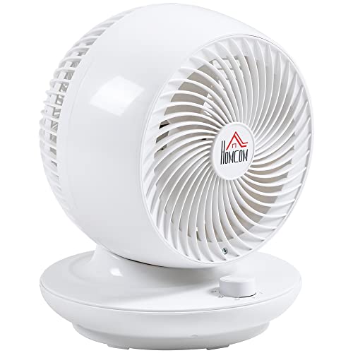 HOMCOM Ventilador de mesa, potente ventilador de escritorio 45W, 3 velocidades, 70° oscilante multidireccional, 90° de inclinación, ventilador de circulación de aire para dormitorio, salón, blanco y