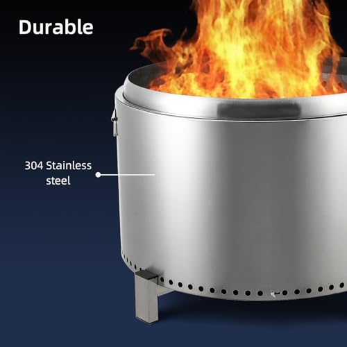 27in Outdoor Stainless Steel Smokeless Fire Pit, Low Smoke Outdoor Mini Fire, Outside Bonfire for Backyard, Camping, Picnics, with Firehook, Handle