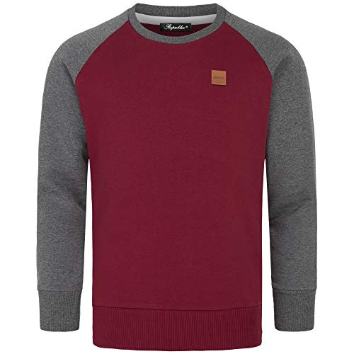 REPUBLIX Herren Basic College Sweatjacke Pullover Hoodie Sweatshirt R5040 Bordeaux/Anthrazit XL