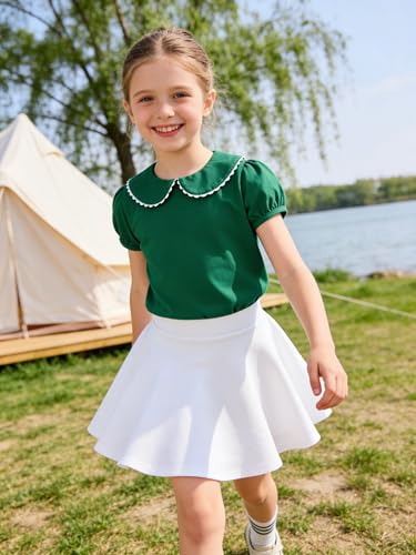 Image of 12M-14Y Toddler Baby Girls Peter Pan Collar Blouse Kids Girl Solid Color Puff Sleeve T-Shirts Casual Tee Tops