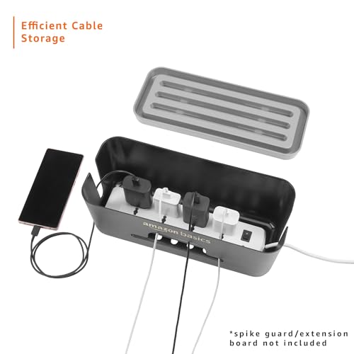 Image of Amazon Basics - Cable Management Box with Mobile Stand - Power Strip, Cords, Wires | Surge Protector Hiding Cover Organizer for Home, Office (Black)