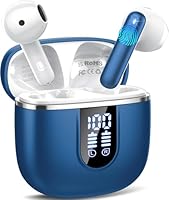 Wireless Earbuds, Bluetooth 5.4 Earphones with HiFi Stereo, Bluetooth Earbuds with 4 ENC Noise Cancelling Mic, 40H Playtime in Ear Earphone, IP7 Waterproof Headphones Lightweight LED Display Blue