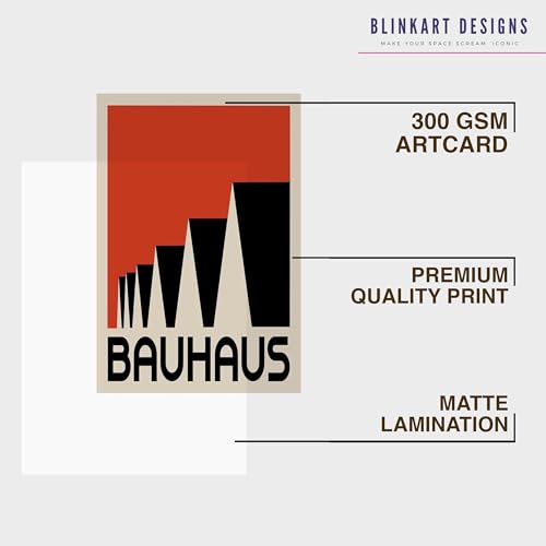 Image of BLINKART Vintage Bauhaus Retro Geometric Aesthetic Poster Gallery | Colorful Wrap Framed For Home Office Studio Living Room Modern Art Studio Decoration Abstract Shapes | (d151) | 13x10 Inch