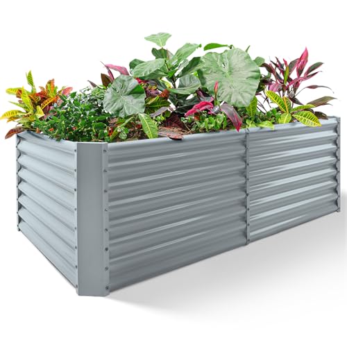 Image of Land Guard 8x4x2ft Galvanized Raised Garden Bed, Planter Boxes Outdoor, Raised Garden Beds Outdoor for Vegetables, Flowers, Herbs, 479 Gallons, Modern Gray B0CWTYXT24