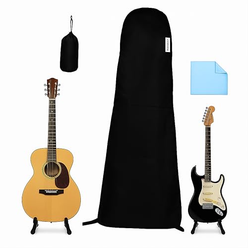 Dual-Sided Guitar Dust Cover (Black/Silver), Heavy-Duty Oxford 420D – Fits Acoustic/Electric...