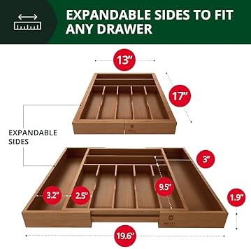 Kitchen Drawer Organizer Brown Bamboo 9 Slot - Wooden Cutting Boards for Kitchen Meal Prep & Serving - Bamboo Wood Serving Board Set with Deep Juice Groove Side Handles