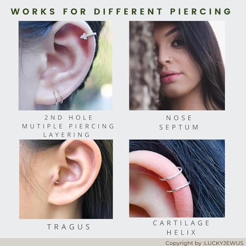 Luckyjewus 3 Pairs 14K Gold Plated Sterling Silver Small Hoop Earrings Set For Women Cartilage Nose Septum Helix Tragus Rings Multiple Piercing Jewelry thumb #5