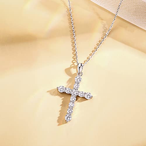 Carleen Cross Necklace For Women Yellow Gold Plated Sterling Silver Cubic Zirconia CZ Simulated Diamond Cross Crucifix Pendant Necklace Jewelry Easter Gift for Women, 18" Silver Chain Nice Gifts Jewelry Box4