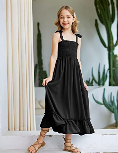 Image of Arshiner Girls Summer Dress Boho Beach Casual Smocked Maxi Dresses