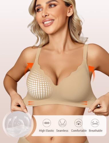 Image of Avidlove Jelly Bras for Women No Underwire Seamless Bralettes Wireless Push Up Scalloped Full Coverage Sports Everyday Bra