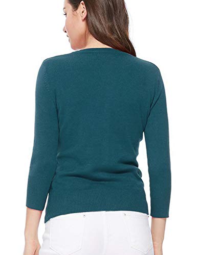 Image of Women's 3 /4 Sleeve Crew Neck Button Down Stretch Knit Cardigan Sweater (S-3XL)