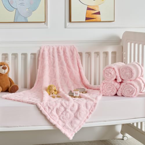 Image of 5 Pcs Baby Blanket Heart Checkered Ultra Soft Gift-Ready Plush for Newborns, Nursery & Stroller 30 inchx40 inch Light Pink