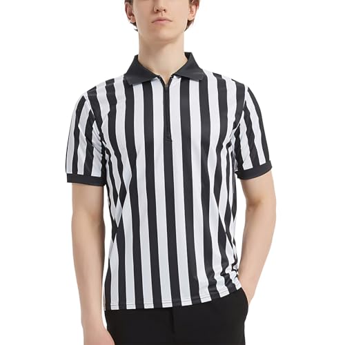 TopTie Camisetas árbitro Manga Corta Disfraz árbitro Deporte Ropa Polo T-Shirts con Cremallera 1/4 Camiseta Rayas Negras y Blancas