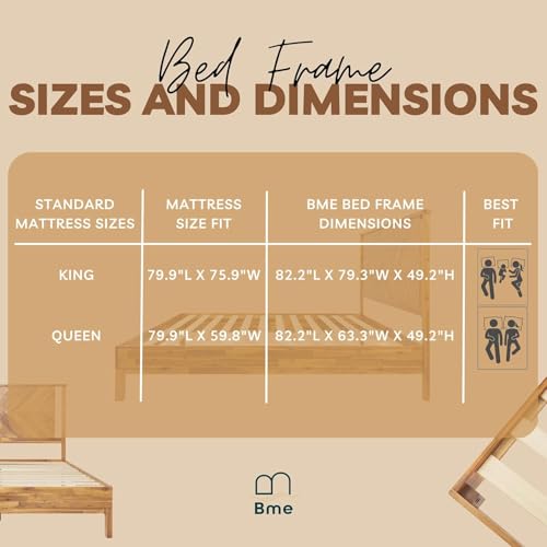 Image of Bme Vivian 14 Inch Deluxe Bed Frame with Headboard, Rustic & Scandinavian Style with Solid Acacia Wood, No Box Spring Needed, 12 Strong Wood Slat Support, Easy Assembly, King, Rustic Golden Brown