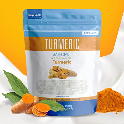Turmeric Bath Salt 32 Oz Epsom Salt With Essential Oils Turmeric, Cinnamon, Orange Plus Vitamin C In Bpa-Free Pouch With Easy Press-Lock Zipper | Natural Bath Soak To Relieve & Soothe | Made In Usa #TOP4