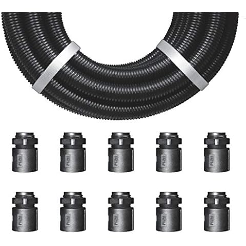 16mm Quality Black Polypropylene Flexible Conduit Contractor Pack - 10 Meters & 10 Hinged Glands, External 16mm - Internal 12.0mm - IP40 - Low Smoke Zero Halogen - UV Resistant Cover