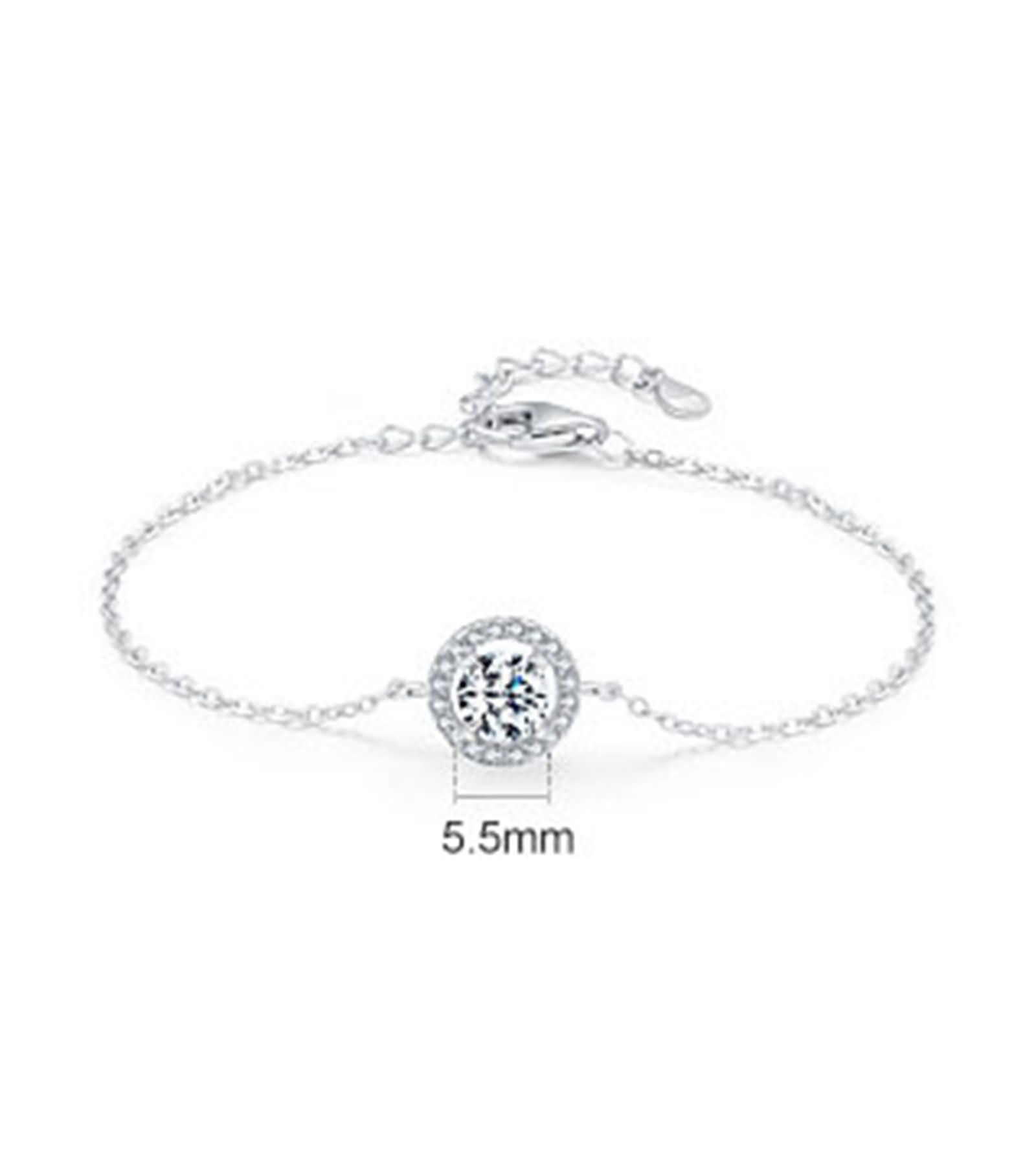 Bracciale Oro Bianco 9 K / 14 K / 18 K 750 per Donna, Catena con Rotondo e Diamante Creato, Regolabile 16 CM + 5 CM, Bracciali Donna Argento