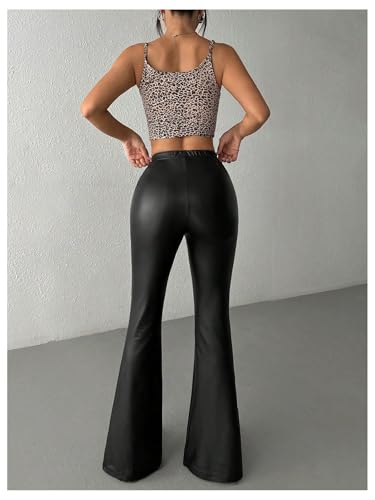 MakeMeChic Women's Faux Leather Flared Pants Party High Waisted Leather Pants Bell Bottom2
