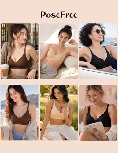 PoseFree Women Jelly Bras Wireless Seamless Scalloped Tshirt Bra Nude - 4