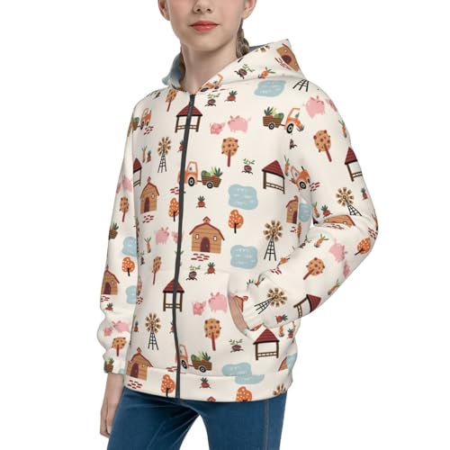 Cartoon Village Map Kid Hoodies Boys Zip Up Sweatshirts Girls Pullover with Pocket