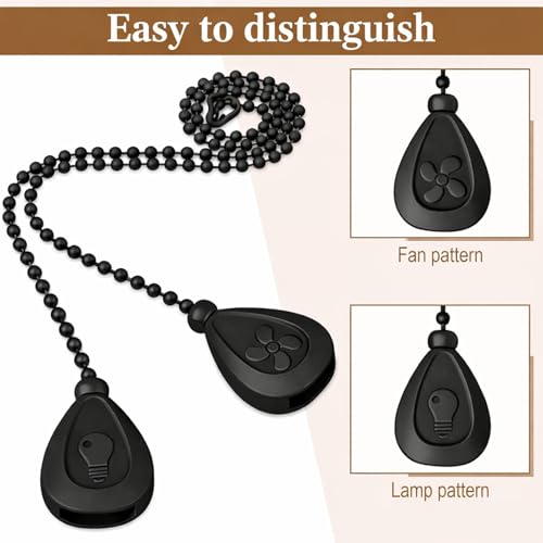 Image of Patelai 4 Pieces Ceiling Fan Pull Chain Extender Ornament 12 Inch Ceiling Pull Chain Extension Classic Drop Shaped Pendant Beaded Ball Cord for Fan light lamp decorative with Connector(Black)