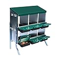 Garvee Chicken Nesting Boxes, 6 Hole Metal Chicken Laying Box with Removable Trays and Roll Out Egg Collection for Chicken Coop, Green, with Metal Legs