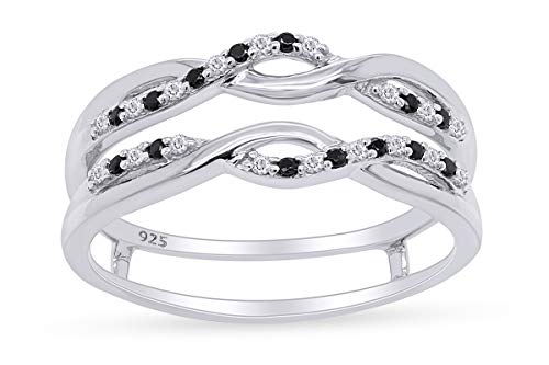 0.24 Carat Black & White Cubic Zirconia Twist Enhancer Guard Ring 14K White Gold Over Sterling Silver Ring Size-7.5
