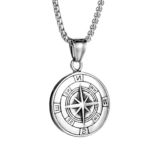 OIDEA Collar Brújula Hombre Vintage: Colgante de Moneda Medalla Plata para Caballero de Acero Inoxidable Con Cadena de 60cm Hipoalergénico Antialérgico - Para Uso Diario Fiestas Regalo