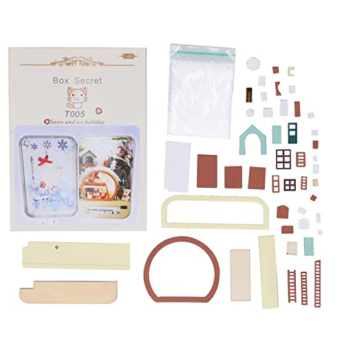 Casa pequena montada faça você mesmo, casa em miniatura composta estilo neve de madeira faça você me