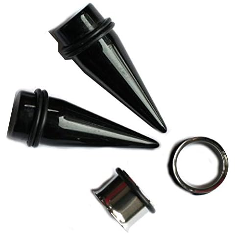 Zaya Body Jewelry Pair 9/16" 14mm Black Tapers and 316L Steel Tunnels Ear Stretching Kit Cover