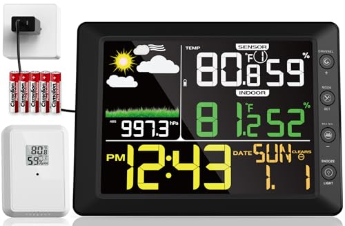 DOOMAY Wireless Weather Station, Indoor Outdoor Thermometer, Weather Clock
