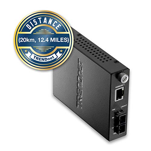 Trendnet Intelligent 1000Base-T To 1000Base-Lx/Sx Single Mode Sc Fiber Media Converter (20Km, 12.4Miles), Fiber To Ethernet Converter, Sc Type Fiber Port,Lifetime Protection, Tfc-1000S20, Black #TOP4