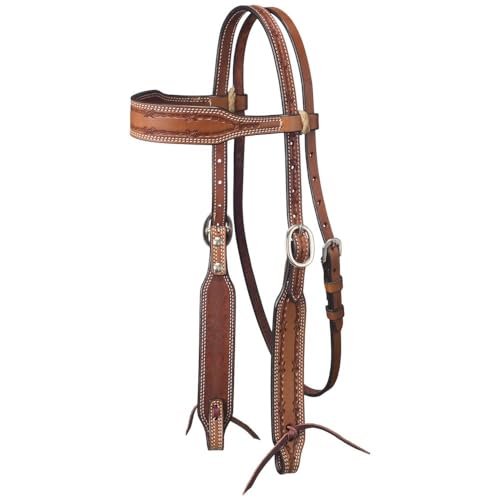 Leather Wide Brow Headstall/Barbed Wire Detail BRN