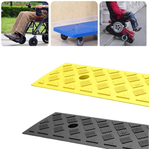 Rampa portátil para umbral de silla de ruedas, automóvil, scooter, entrada y escalón, de PE ligera antideslizante con elevación de 1 pulgada y tornillo de expansión (Amarillo) miniatura 5