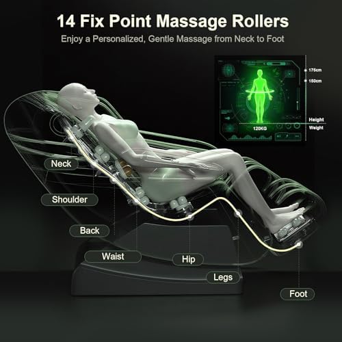 Bild 2 - Ganzkörper Massagesessel mit Wärmefunktion,14 Ganzkörper-Massagerollen,8 Airbags,Schwerelosigkeit,Bluetooth-Lautsprecher,12 cm verstellbare Fußstütze,Touchscreen-Controller