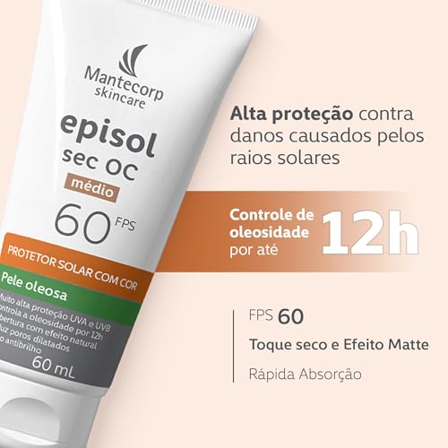 Mantecorp Skincare Protetor Solar Episol Sec Oc FPS 60 Médio 60ML, medio