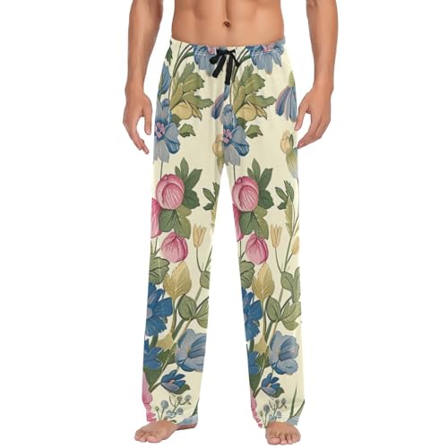 Men's Pajama Pants Vintage Floral Sleep Pajama Lounge Pant with Pockets, Elastic Waistband