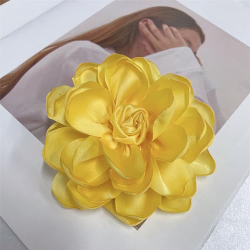 Dainty Fabric Rose Flower Large Brooch Lapel Pins Flower Brooches Pin Classic for Wedding Party Dance Banquet for Women Dress Suit Clothes Accessories Jewelry 100mm (Yellow) - Thumbnail 4
