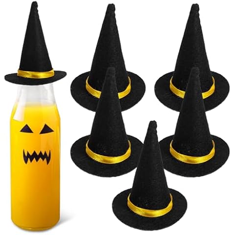 Amosfun 6Pcs Mini Felt Witch Hats for Halloween Diy Crafts Hair Accessories Wine Bottle Decor Black Cover